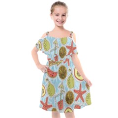 Tropical Pattern Kids  Cut Out Shoulders Chiffon Dress by GretaBerlin