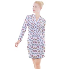 Happy Doodle Laugh Button Long Sleeve Dress by tmsartbazaar