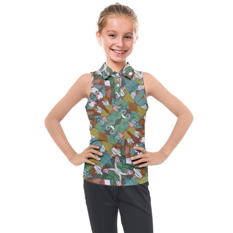 Multicolored Collage Print Pattern Mosaic Kids  Sleeveless Polo Tee by dflcprintsclothing