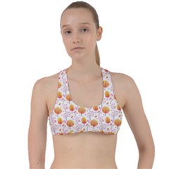 Orange Pink Tree Pattern Criss Cross Racerback Sports Bra by designsbymallika