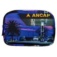 Night Scene Gas Station Building, Montevideo, Uruguay Make Up Pouch (small) by dflcprintsclothing