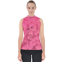 Beauty Pink Rose Detail Photo Mock Neck Shell Top by dflcprintsclothing