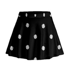 Black And White Baseball Motif Pattern Mini Flare Skirt by dflcprintsclothing