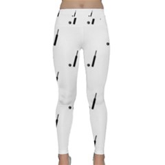 Black And White Cricket Sport Motif Print Pattern Classic Yoga Leggings by dflcprintsclothing