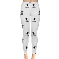 Black And White Surfing Motif Graphic Print Pattern Inside Out Leggings by dflcprintsclothing