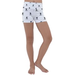 Black And White Surfing Motif Graphic Print Pattern Kids  Lightweight Velour Yoga Shorts by dflcprintsclothing