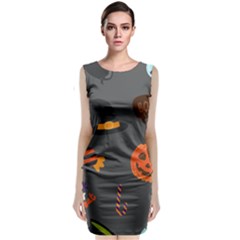Halloween Themed Seamless Repeat Pattern Sleeveless Velvet Midi Dress by KentuckyClothing