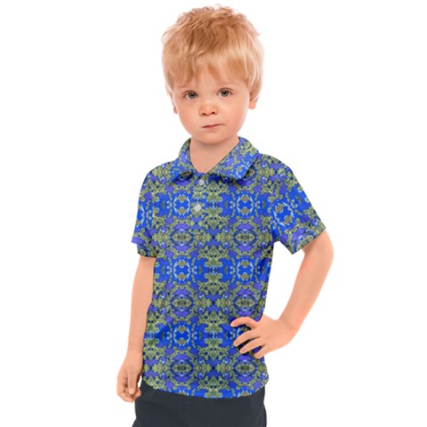 Gold And Blue Fancy Ornate Pattern Kids  Polo Tee by dflcprintsclothing