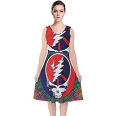 Grateful Dead - V-neck Midi Sleeveless Dress  by Sapixe