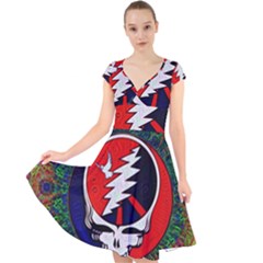 Grateful Dead - Cap Sleeve Front Wrap Midi Dress by Sapixe