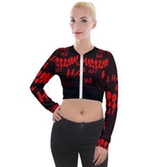 Demonic Laugh, Spooky Red Teeth Monster In Dark, Horror Theme Long Sleeve Cropped Velvet Jacket by Casemiro