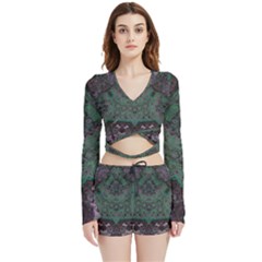 Mandala Corset Velvet Wrap Crop Top And Shorts Set by MRNStudios