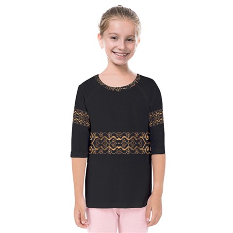 Luxury Ornate Minimal Style Dark Print Kids  Quarter Sleeve Raglan Tee by dflcprintsclothing