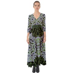 Calm In The Flower Forest Of Tranquility Ornate Mandala Button Up Boho Maxi Dress by pepitasart