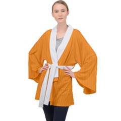 Apricot Orange & White - Long Sleeve Velvet Kimono  by FashionLane