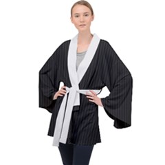 Midnight Black & White - Long Sleeve Velvet Kimono  by FashionLane