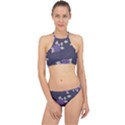 Purple flowers Racer Front Bikini Set View1