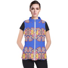 Yellow Red Shapes On A Blue Background                                                         Women s Puffer Vest by LalyLauraFLM