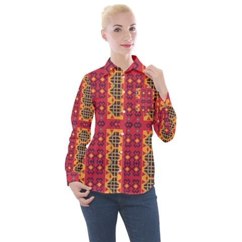 Shapes In Retro Colors2                                                          Women s Long Sleeve Pocket Shirt by LalyLauraFLM