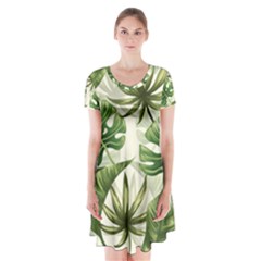 Green Leaves Short Sleeve V-neck Flare Dress by goljakoff