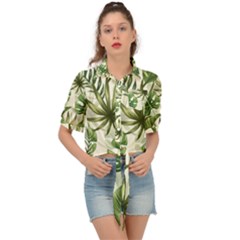 Green Leaves Tie Front Shirt  by goljakoff