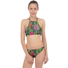 Tropical Flowers Racer Front Bikini Set by goljakoff