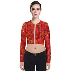 Colorful Strawberries At Market Display 1 Long Sleeve Zip Up Bomber Jacket by dflcprintsclothing