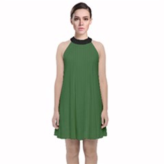 Basil Green - Velvet Halter Neckline Dress  by FashionLane