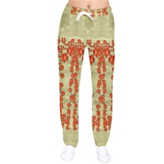 Roses Decorative In The Golden Environment Women Velvet Drawstring Pants by pepitasart