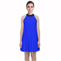 Just Blue - Velvet Halter Neckline Dress  by FashionLane
