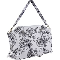 Line Art Black And White Rose Canvas Crossbody Bag by MintanArt