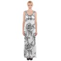 Line Art Black And White Rose Thigh Split Maxi Dress View1