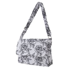 Line Art Black And White Rose Full Print Messenger Bag (m) by MintanArt