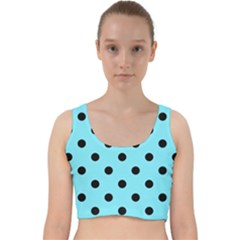 Large Black Polka Dots On Arctic Blue - Velvet Racer Back Crop Top by FashionLane