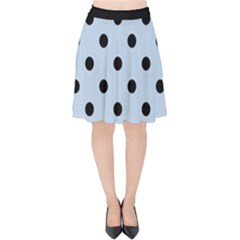 Large Black Polka Dots On Beau Blue - Velvet High Waist Skirt by FashionLane