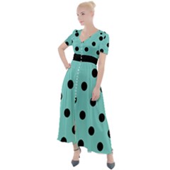 Large Black Polka Dots On Tiffany Blue - Button Up Short Sleeve Maxi Dress by FashionLane