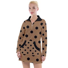 Large Black Polka Dots On Bone Brown - Women s Long Sleeve Casual Dress by FashionLane