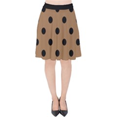 Large Black Polka Dots On Bone Brown - Velvet High Waist Skirt by FashionLane