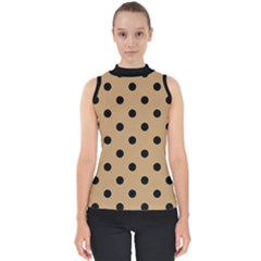 Large Black Polka Dots On Pale Brown - Mock Neck Shell Top by FashionLane