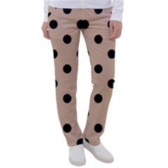 Large Black Polka Dots On Toasted Almond Brown - Women s Casual Pants by FashionLane