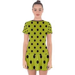 Large Black Polka Dots On Acid Green - Drop Hem Mini Chiffon Dress by FashionLane