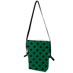 Large Black Polka Dots On Cadmium Green - Folding Shoulder Bag by FashionLane