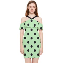 Large Black Polka Dots On Pale Green - Shoulder Frill Bodycon Summer Dress by FashionLane