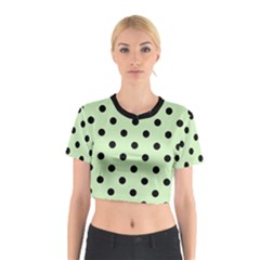 Large Black Polka Dots On Tea Green - Cotton Crop Top by FashionLane