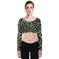 Dark Interlace Motif Mosaic Pattern Velvet Long Sleeve Crop Top by dflcprintsclothing