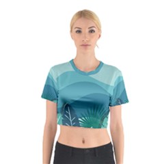 Illustration Of Palm Leaves Waves Mountain Hills Cotton Crop Top by HermanTelo