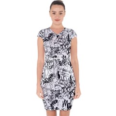 Black And White Graffiti Abstract Collage Capsleeve Drawstring Dress  by dflcprintsclothing