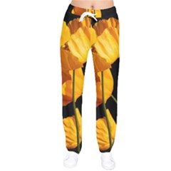 Yellow Poppies Women Velvet Drawstring Pants by Audy