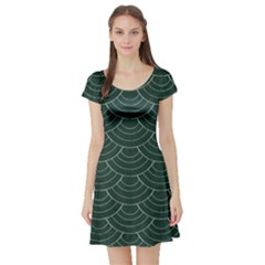 Green Sashiko Short Sleeve Skater Dress by goljakoff