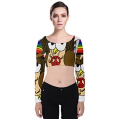  Rainbow Stoner Owl Velvet Long Sleeve Crop Top by IIPhotographyAndDesigns